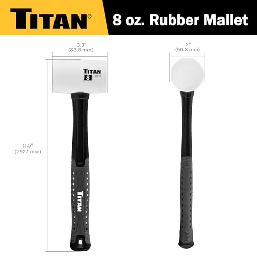 Titan 63118 8oz White Rubber Mallet, Non-marking Double-faced Solid Head, 11.5" Shock Absorbing Fiberglass Handle with Textured Grip - style: 8oz White