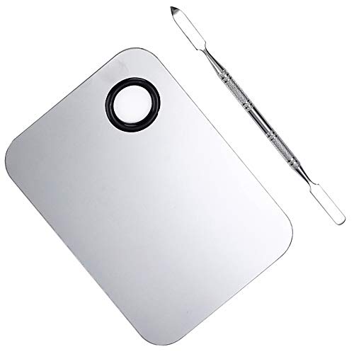 2 Pcs Stainless Steel Cosmetic Makeup Palette, Professional Cosmetic Mixing Makeup Palette Spatula Makeup Artist Tool, Beauty Salon Color Cream Mixing Palette With A Spatula Makeup Nail Art Palette - size: 2PCS