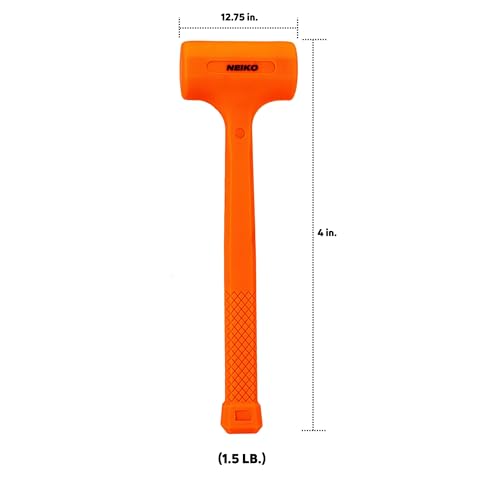 NEIKO 02843A Dead Blow Hammer, 1.5 Pounds, Neon Orange Deadblow Hammers, Mallet, Spark and Rebound Resistant, Unibody Molded, Soft Blow Rubber, Checkered Grip, Steel Shot and Core - size: 1.5 Pound, style: Dead Blow