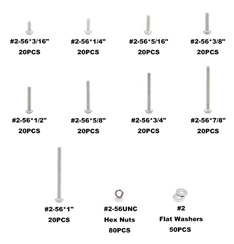 #2-56 UNC 304 SS Phillips Pan Head Screws Hex Nuts & Washers Kit - size: #2-56UNC
