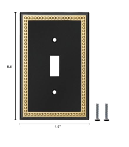 Pearled Frame Decorative Wall Plate Switch Plate Outlet Cover (Single Toggle 2PK, Black & Dark Golden) - style: Single Toggle 2PK