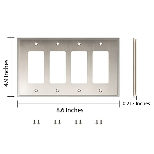 Henne Bery Soft Modern Decorative Wall Plate Switch Plate Outlet Cover (Quad Decorator, Satin Nickel) - style: Quad Decorator