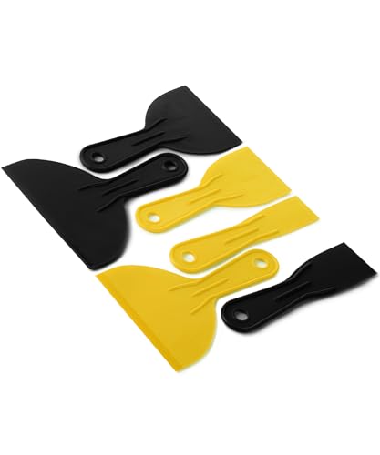 Bates 6 Pack Plastic Putty Knife Set - Black & Yellow, Paint Scraper, Spackle Tool, Spreader - color: Black and Yellow, size: 1.5, 2, 3, 4, 5, 6 Inches, 6 Pack