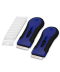 Bates- Razor Blade Scraper Tool, 2 Pack, 30 Extra Stainless Steel Blades, Anti-Slip Ergonomic Handle Design, Razor Scraper Set for Cleaning Window, Paint, Oven, Glass, Stove - color: Black & Blue
