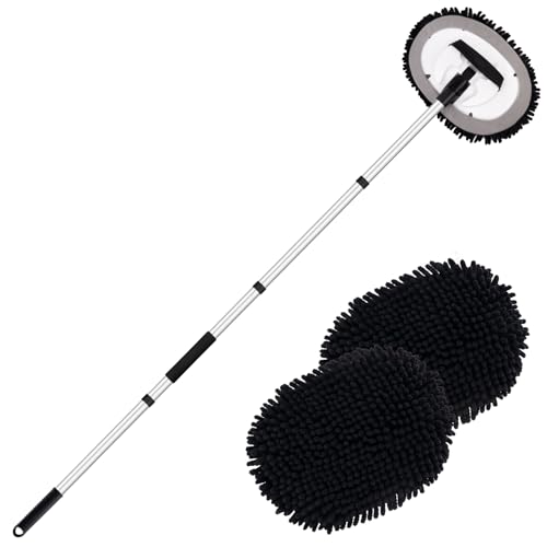 Ordenado 62" Car Wash Brush Kit Mitt Mop Sponge with Long Handle Chenille Microfiber Car Cleaning Brush Kit Supplies Car Washing Mop Kit Car Care Kit of Scratch-Free Replacement Head for Car RV Truck - color: C-black