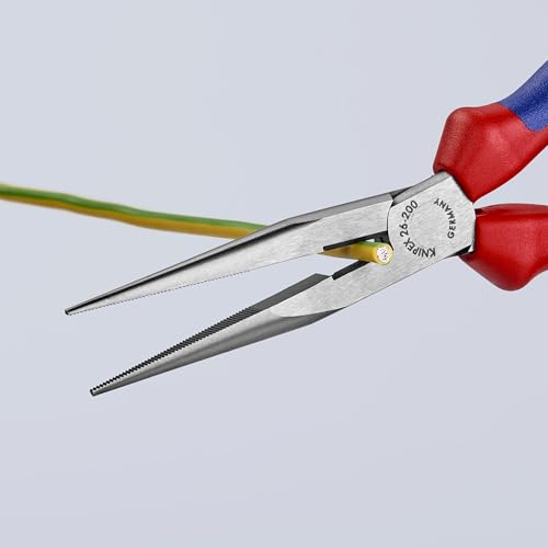 KNIPEX Tools - Long Nose Pliers With Cutter, Multi-Component (2612200), Multi-Colour, 8 inches