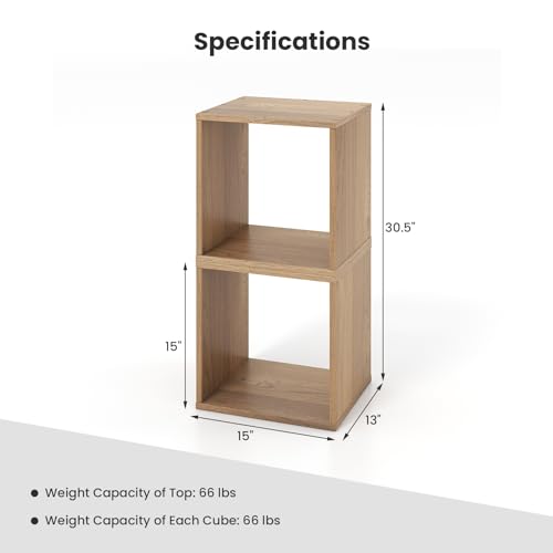 2 Stackable Cubes Bookcase, Wooden Cubby Storage Organizer - color: Natural