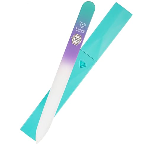 Bona Fide Beauty Czech Glass Nail File with Case in Pastel Green Violet | Crystal File for Natural Nails with Protective Case, Nail Care Tool Gifts for Women, Fine Grit Gentle Nail Care - color: Pastel Aqua Violet