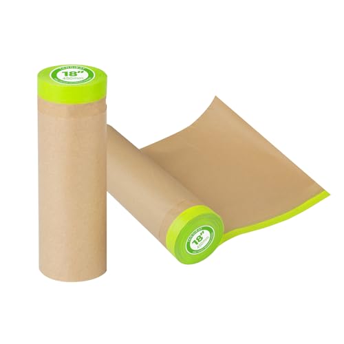 Tangibay Pre-Taped Masking Paper for Painting - 18 inch x 50 feet Tape and Drape Painters Paper, Paint Adhesive Protective Paper Roll for Covering Skirting, Frames, Cars and Auto Body (2 Rolls) - size: 2 Rolls: 18"