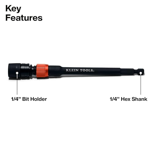 Klein Tools 80208 6 and 12-Inch Dual-Lock Extension Set, 1/4-Inch Hex Shank Impact Bit Holder, Quick-Release Locking Mechanism with Secondary Twist Lock, Compatible with Impact Drivers and Drills - size: 6-Inch and 12-Inch