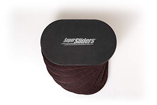 Super Sliders 5 3/4" x 9 1/2" Oval Reusable Furniture Sliders for Hard Surfaces - Effortless Moving and Surface Protection, Brown (4 Pack)