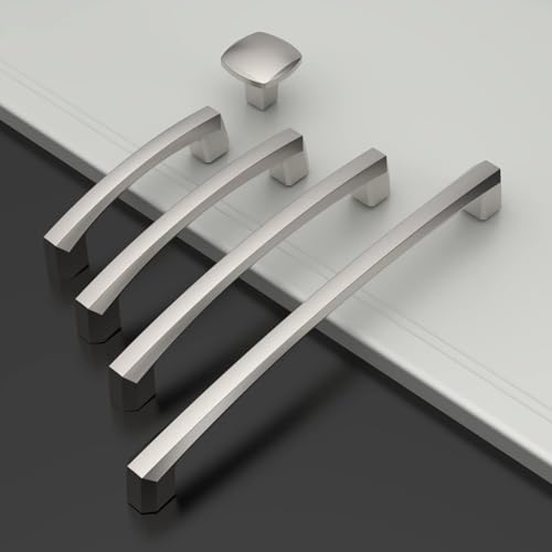 Amerdeco 10 Pack Brushed Satin Nickel Cabinet Pulls 6 Inch(152MM) Hole Centers Kitchen Cabinet Handles Hardware Kitchen Handles for Cabinets Cupboard Handles Drawer Pulls ZH0032 - color: Brushed Satin Nickel, size: 6"/152MM Hole Center