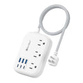 Beeiker Short Extension Cord 2 Foot Travel Power Strip 6 USB 3 Outlets - size: 2 FT-24W-980J-White