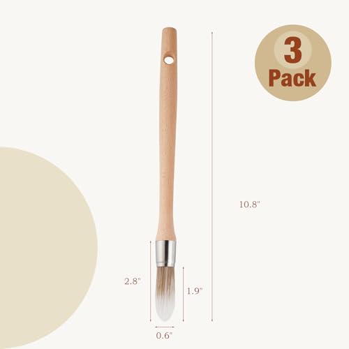 Trim Paint Brush, 0.6", 3 Pcs Round Brushes for Walls, Touch Up | Trim Painting Tool for Detail Areas, Corners and House Wall Edges, Small Cut-in Brushes with Ergonomic Wooden Handles - size: 0.6 Inch Round, 3 Pack