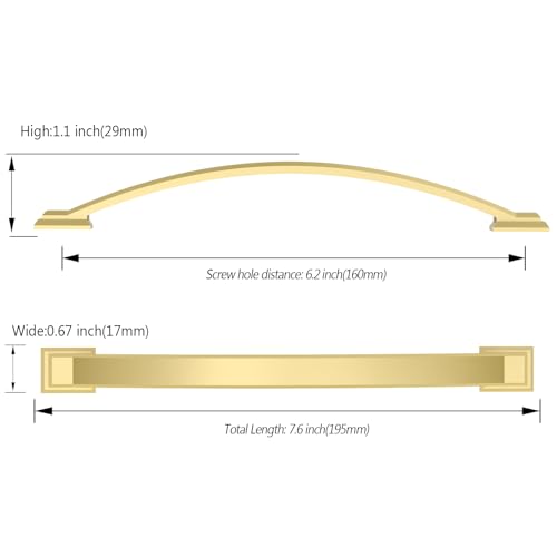 Amerdeco 10 Pack Brushed Gold Cabinet Pulls 6.3" - color: Brushed Gold, size: 6.3" hole center