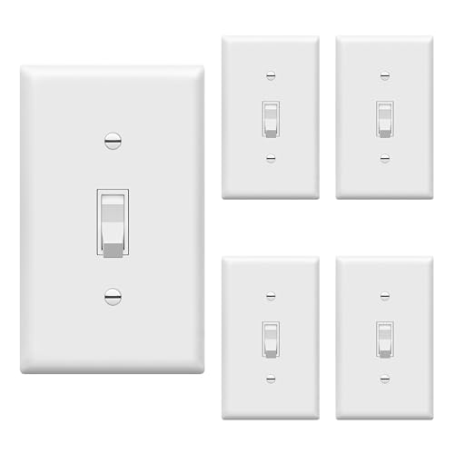 ENERLITES 3-Way Toggle Light Switch with Wall Plate Cover, 5 Pack, White - color: White, size: Switch with Wall Plate