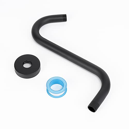 S Shaped Shower Arm, High Rise Shower Head Extension Pipe Standard 1/2" Connection with Flange, Awesome Shower Experience-Stainless Steel Bathroom Accessory(10 Inch S Shape, Matte Black) - color: Matte Black, style: 10" S Shape