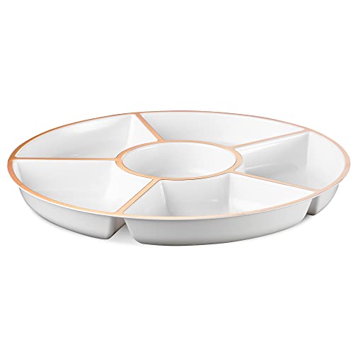 Plasticpro 6 Sectional Round Plastic Serving Tray/Platter (2, White & Rose Gold) - color: White & Rose Gold