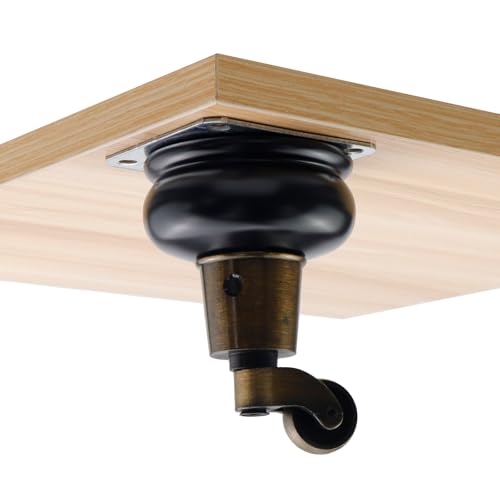 4pcs 4" Wooden Furniture Legs with Casters, Black, Gourd Shape - color: Black, size: Height: 4"