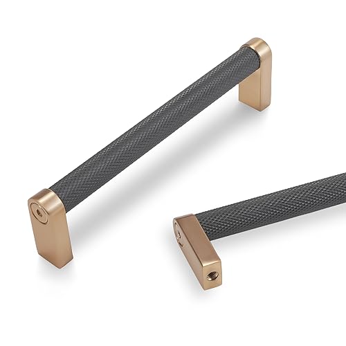 10 Pack 5 inch(128mm) Black and Champagne Bronze Kitchen Cabinet Handles Knurled Cabinet Pulls Black Drawer Pulls Kitchen Cabinet Hardware Handles Dresser Handles - color: Black And Champagne Bronze, size: 5" Hole Center（128mm）