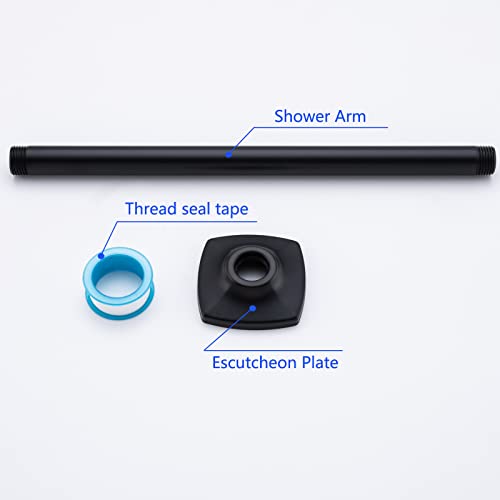 12 Inch Ceiling Mount Shower Arm and Flange, Matte Black,SW-91038-12MB. - color: R-angle Square Flange-12" Matte Black