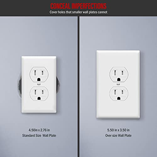 ENERLITES Duplex Receptacle Outlet Wall Plate, Jumbo Outlet Covers, Gloss Finish, Oversized 1-Gang 5.5" x 3.5", Polycarbonate Thermoplastic, 8821O-W, White (Pack of 2) - color: White, size: Over-Size (Pack of 2)