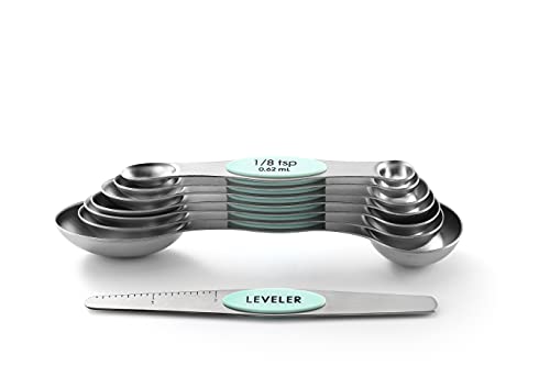 Spring Chef Stainless Steel 8 Magnetic Measuring Spoons Set, 2 Pack, Mint - color: Mint, size: 2-Pack