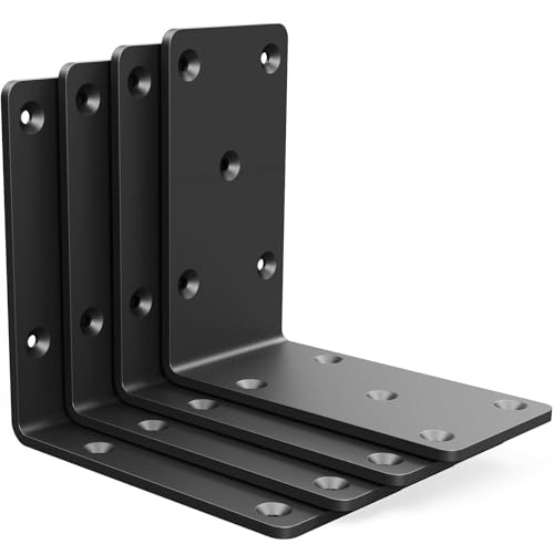 5"x5"x2.5" Steel L Brackets Right Angle Bracket for Wood Structures - size: （4PCS） Black