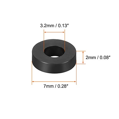 uxcell Nylon Round Spacer Washer 3.2mm ID 7mm OD 2mm Height for M3 Screws Black 100Pcs - size: 3.2mmx7mmx2mm