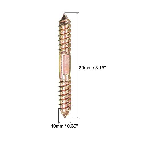 UXCELL 10x80mm Hanger Bolts, 12pcs Double Ended Self-Tapping Thread Dowel Screws for Wood Connecting - size: 80mm