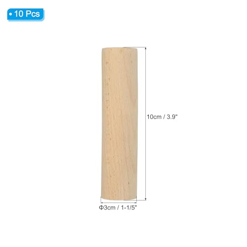 PATIKIL 1-1/5 x 4 Inch Dowel Rods Wood Sticks Unfinished Round Dowels 10pcs - size: 1-1/5"x4"
