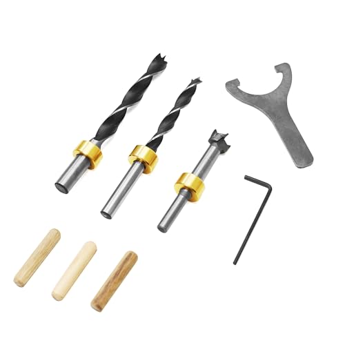 3 in 1 Doweling Jig Drill Kit, 8/10/15mm Pocket Hole Jig Kit Adjustable Dowel Drill Guide Kit Woodworking Drilling Locator Puncher Tool Set Woodworking Screws Punch Locator