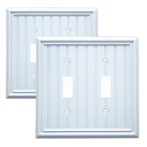 White Natural Material Double Toggle Light Switch Cover Plate (2-Pack) - size: Double Switch