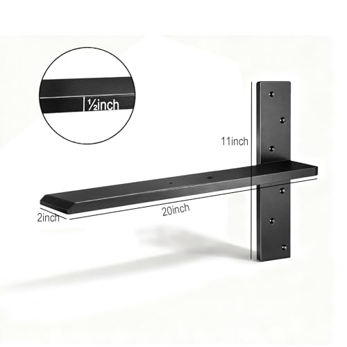 2 Pack 20" Heavy Duty T Floating Shelf Brackets - 1/2" Thick Steel, Hidden Knee Wall Support for Granite Countertops/Cabinets/Dishwashers - size: 20 Inch, style: 2 PACK
