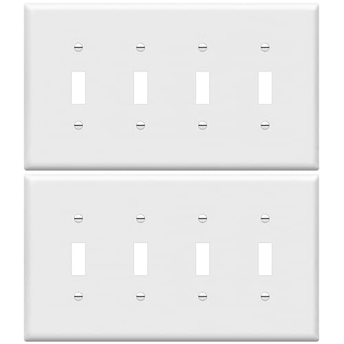 ENERLITES Mid-Size 4-gang Toggle Light Switch Cover Plate, 2 Pack, White - color: White, size: Mid-Size (Pack of 2)