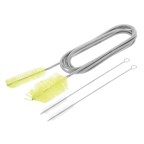 HARFINGTON 3pcs Flexible Long Drain Brush Straw Cleaner Set 78.74" Stainless Steel Double Ended Hose Brush with 8" Nylon Long Tube Pipe Cleaning for Fish Tank Sink Pipe, Yellow - color: Yellow, size: 200cm