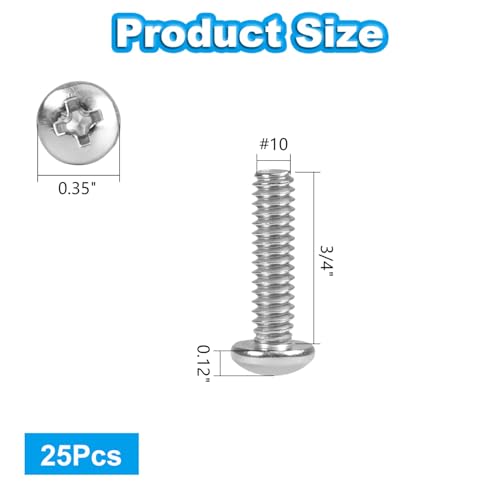 25 Pcs #10-24 x 3/4" Pan Head Machine Screws 304 Stainless Steel - size: #10-24 x 3/4"