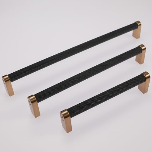 10 Pack 6-1/4 inch Black and Champagne Bronze Kitchen Cabinet Handles Knurled Cabinet Pulls Black Drawer Pulls Kitchen Cabinet Hardware Handles Dresser Handles - color: Black And Champagne Bronze, size: 6-1/4" Hole Center（160mm）