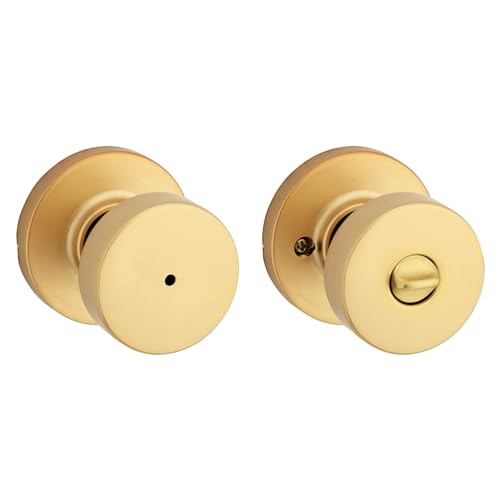 Kwikset 730PSKRDT-4 Pismo Knob with Round Rose Privacy Lock with 6AL Latch and RCS Strike Satin Brass Finish - color: Satin Brass, size: 1 Pack