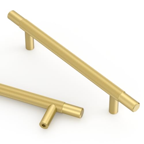 Asidrama 10 Pack 5 Inch(128mm) Brushed Gold Knurled Kitchen Cabinet Handles, Cabinet Pulls Kitchen Cabinet Hardware for Cupboard Drawer Pulls - color: Brushed Gold, size: 5" Hole Center