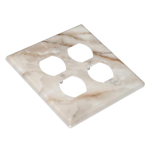 Beige Marble Pattern Light Switch Cover Modern Wall Plate Decorative 2 Gang Double Duplex Outlet Switch Plates Electrical Outlet Faceplate for Bathroom Kitchen Bedroom 4.6" x 4.5" - size: 2 Gang Double Duplex Outlet