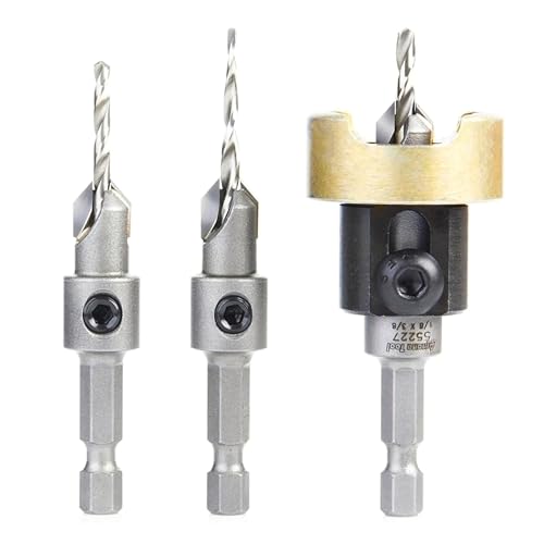 Amana Tool Woodworking Countersink Set, AMS-624, 3-Piece | Carbide Tipped with Adjustable Depth Stop and No-Thrust, No Marring Ball Bearing, Hex Shank - style: AMS-624, 3-Pc