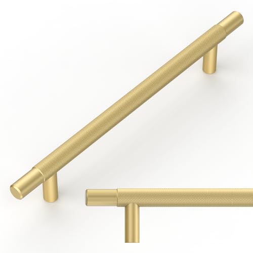 Amerdeco 10 Pack Brushed Gold Knurled Cabinet Pulls 6.3 Inch Hole Centers Kitchen Cabinet Handles Hardware Kitchen Handles for Cabinets Handles IH0006 - color: Brushed Gold, size: 6.3"/160MM Hole Center