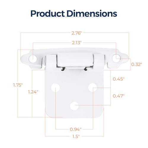 White Cabinet Hinges, 1/2 Inch Overlay, 10 Pack(5 Pairs) | Self-Closing Design, Semi-Concealed Face Frame Fit, Surface Mount, For Kitchen Doors, Cabinets, Hardware Updates - color: White