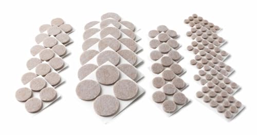 Scotch Felt Pads 162 PCS Beige, Felt Furniture Pads for Protecting Hardwood Floors, Round, Assorted Sizes Value Pack, Self-Stick design, Protecting from nicks, dents and scratches (SP845-NA)