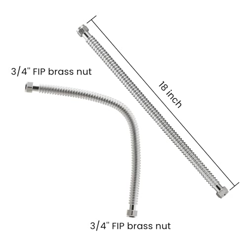 18inch Stainless Steel Corrugated Water Heater Connector Flexible for Female Iron Water Pipes Fitting, 3/4" FIP x 3/4" FIP(2 Packs)… - style: 18"L/ 3/4"FIP