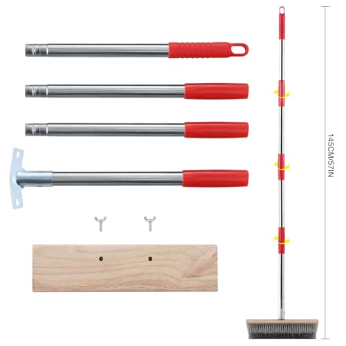 Mitclear Wire Broom with 57'' Long Handle Remove Moss on Patio Concrete