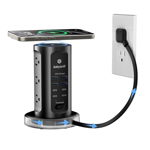Kakyanill 30W USB Charging Station, Power Strip Tower with 9 AC 8 USB - color: Black&Grey