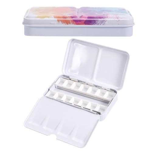 PATIKIL Empty Watercolor Palette, Metal Watercolor Tin with 14pcs Half Pans Paint Case with Lid Paint Box for Travel Gouache Oil Painting, Colorful 14 Wells - style: 14 Wells
