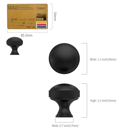 Amerdeco 10 Pack Matte Black knurled Cabinet Knobs | Single Hole Cabinet Pulls 1.18 Inch (30MM) Diameter Round Drawer Knobs and Pulls for Bathroom Cabinets ZH0072 - color: Matte Black, size: Knob
